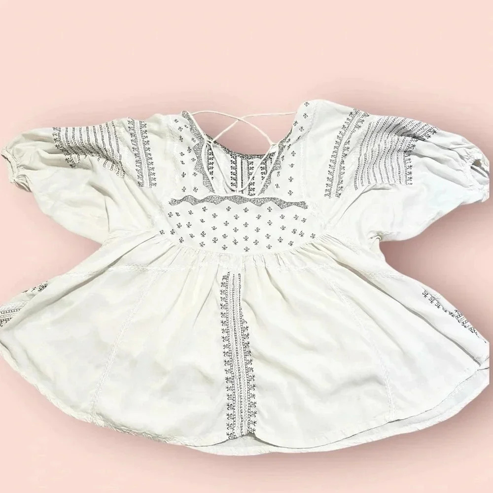Free People Wild One Embroidered Top in Ivory size XS - Picture 3 of 16